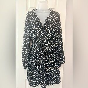 Versatile Black and Cream Splotchy Polka Dot Dress